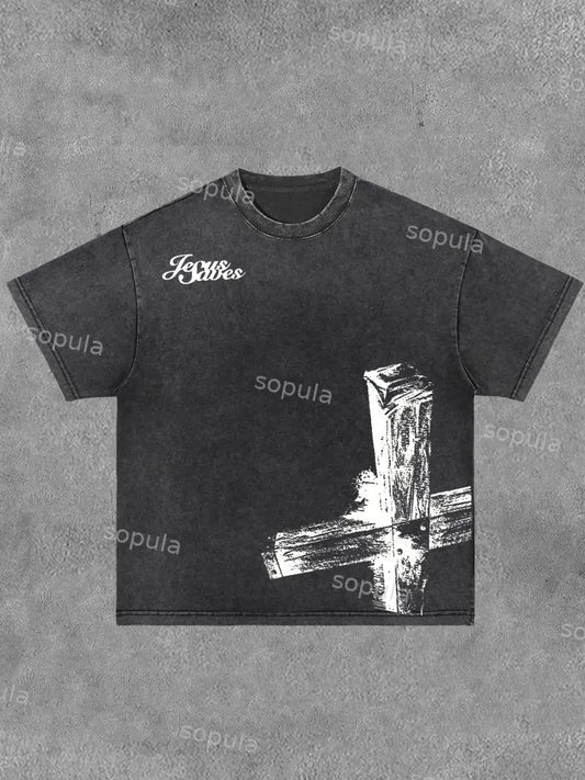 Cross Washed Distressed Short Sleeve T-shirt