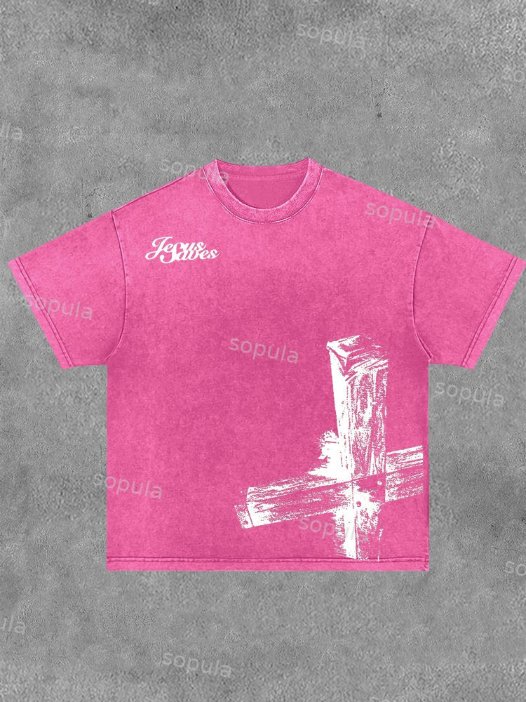 Cross Washed Distressed Short Sleeve T-shirt
