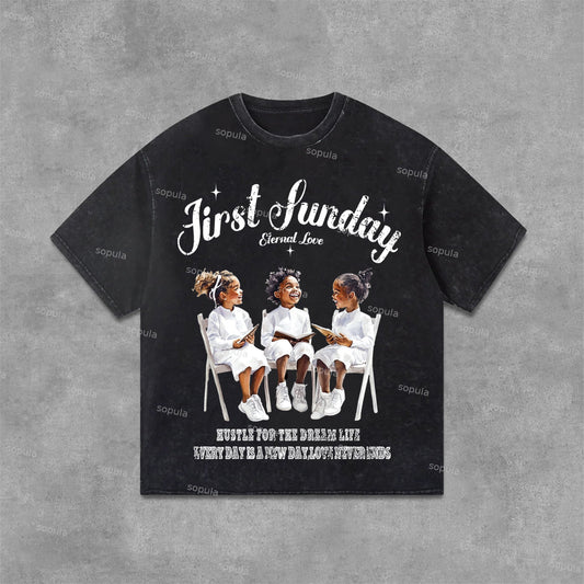 First Sunday Graphics Print Acid Washed T-Shirt
