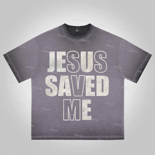 Sopula Jesus Saved Me Graphics Washed Cotton T-Shirt