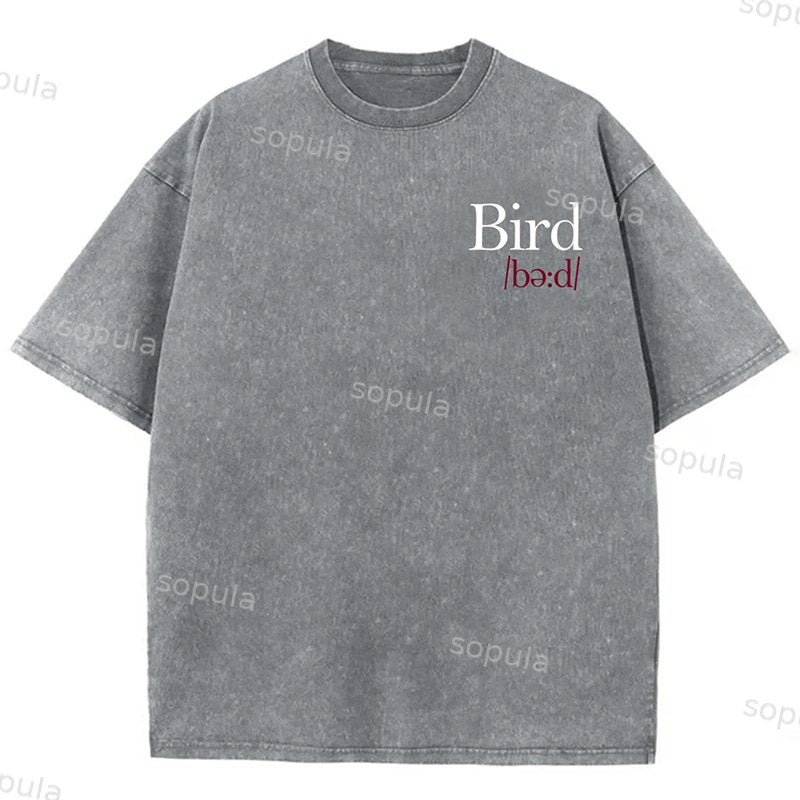Bird Print Graphic Vintage Acid Wash Cotton T-Shirt