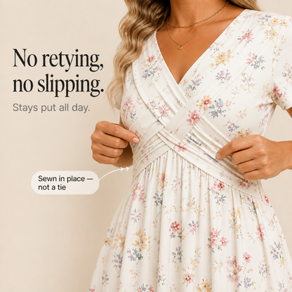 Twist-Waist Floral V-Neck Midi Dress