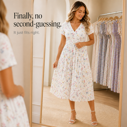 Twist-Waist Floral V-Neck Midi Dress