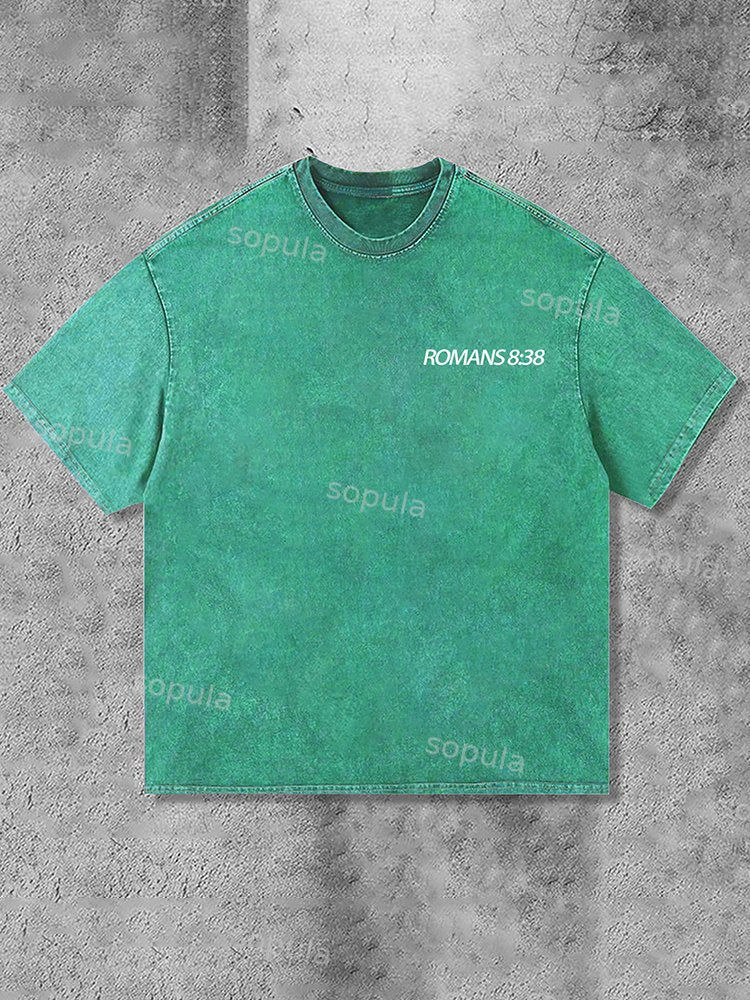 Romans 8 38 Faith Over Fear Graphic Print Acid Washed T-Shirt