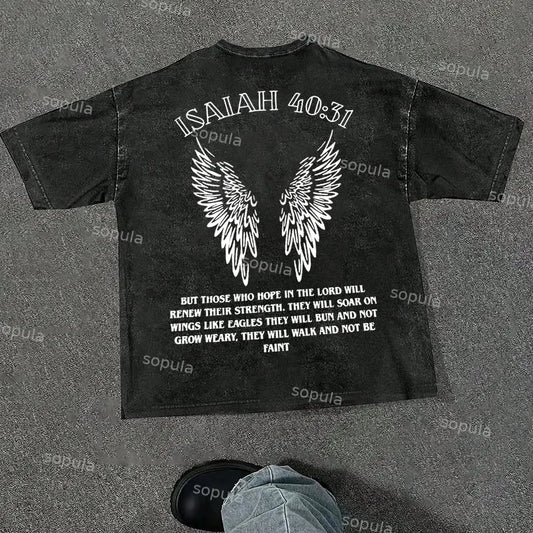 Vintage Isaiah 40:31 Graphic Acid Washed T-shirt
