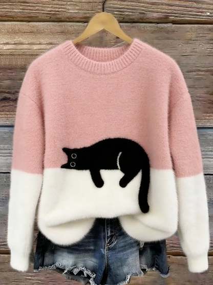 Cat Print Oversized Sweater