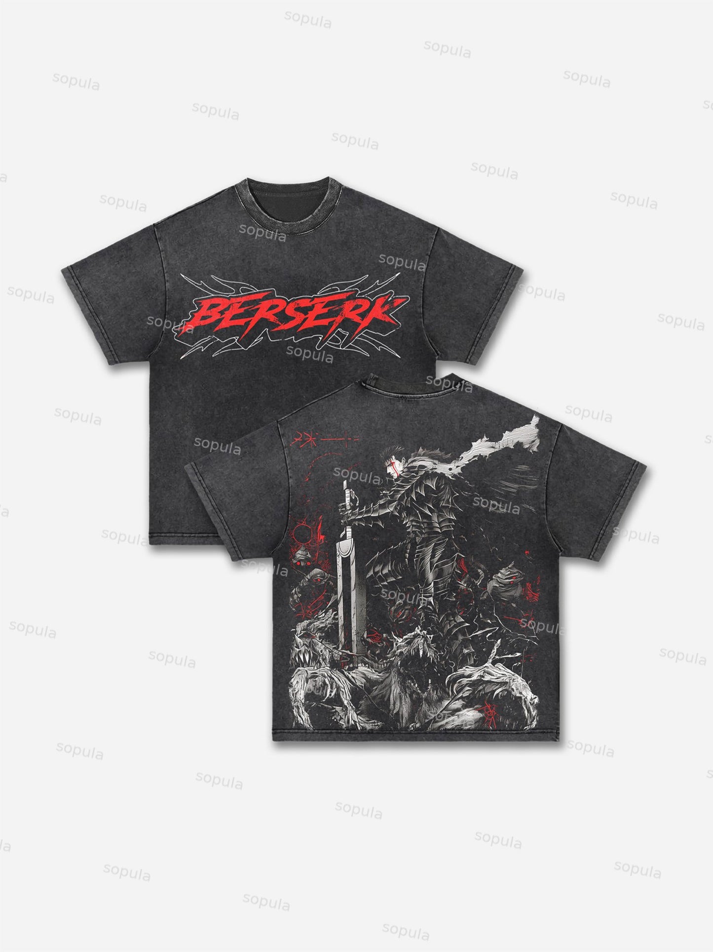 Berserk Manga Graphic Acid Wash T-shirt