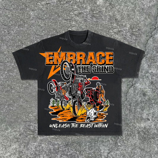 Vintage American Pattern - Embrace The Challenge Acid Washed T-Shirt
