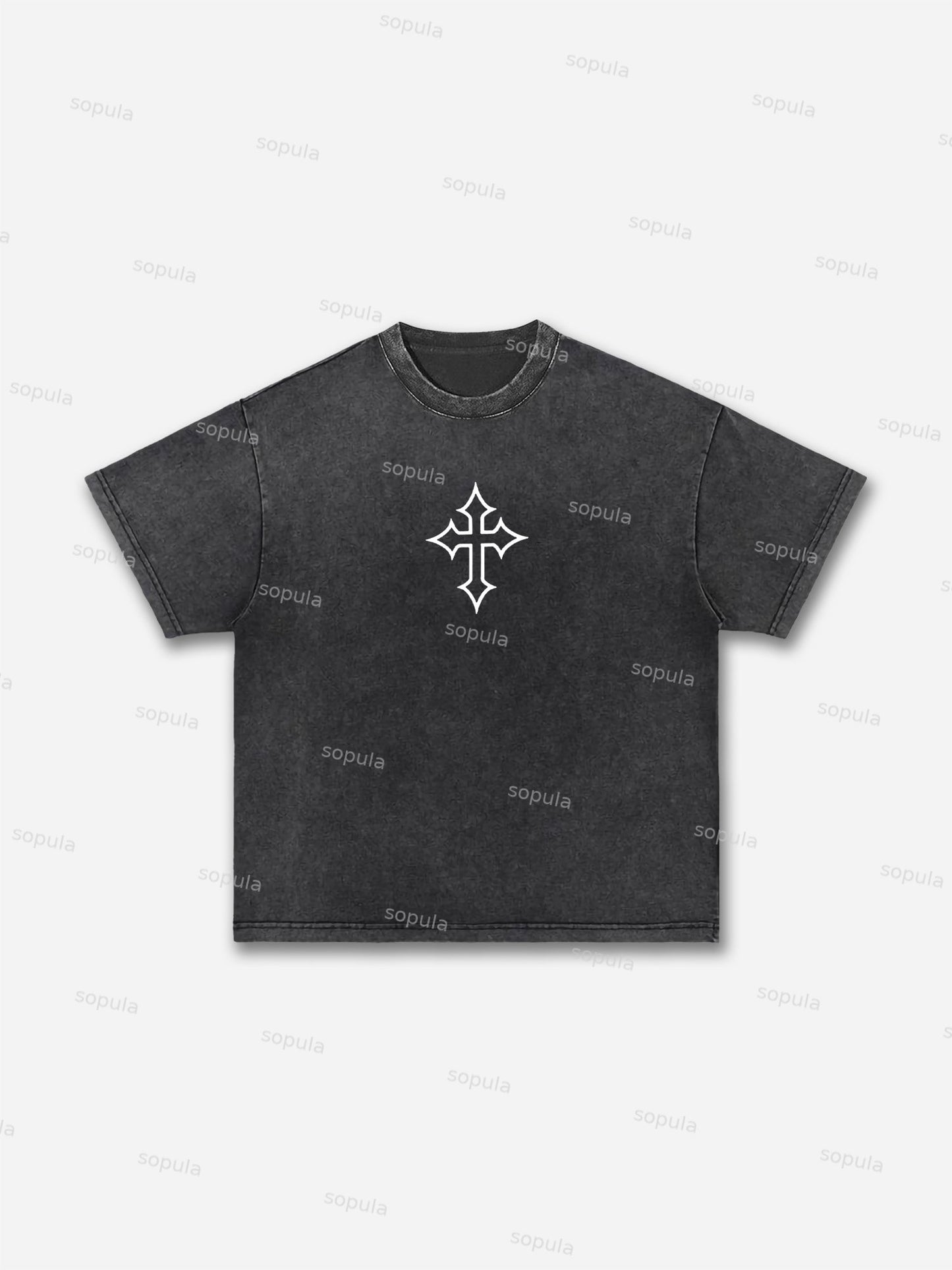 Cross Jesus Graphic Acid Wash T-shirt
