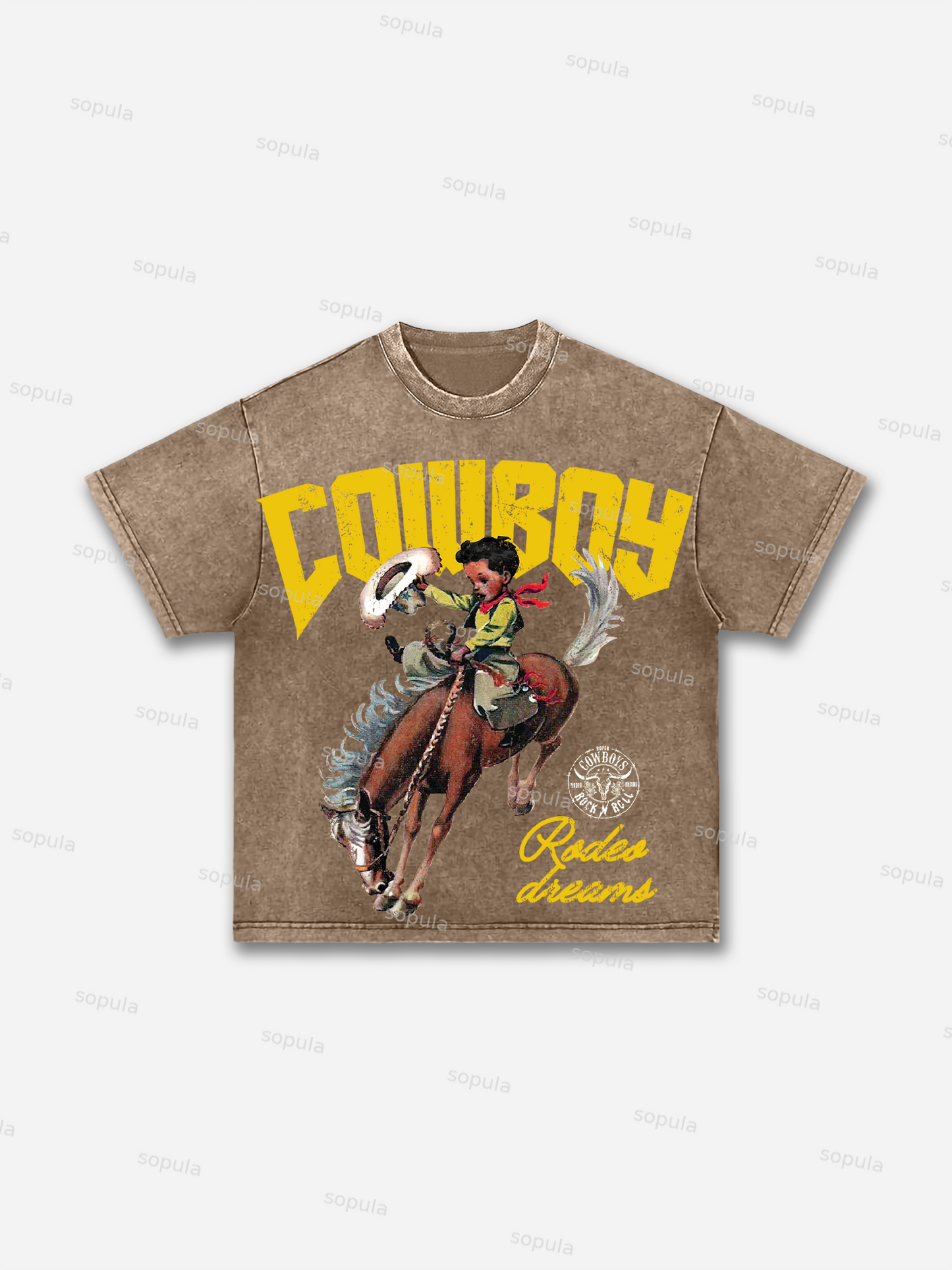 Cowboy Rodeo Dreams Print Acid Wash T-shirt