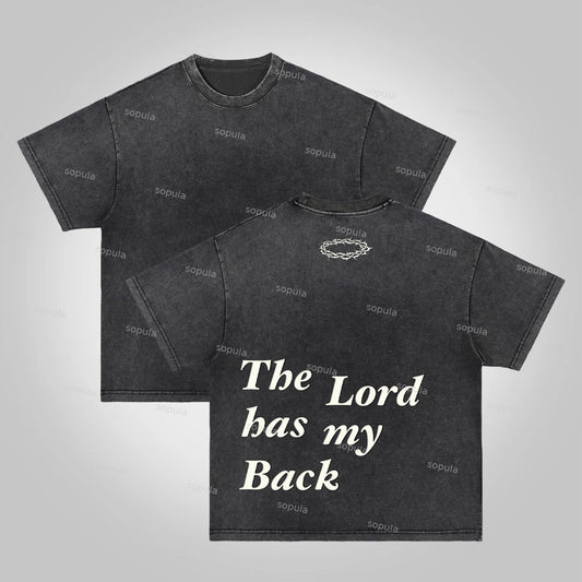 Sopula The Lord Has My Back Slogan Graphic Acid Washed T-Shirt