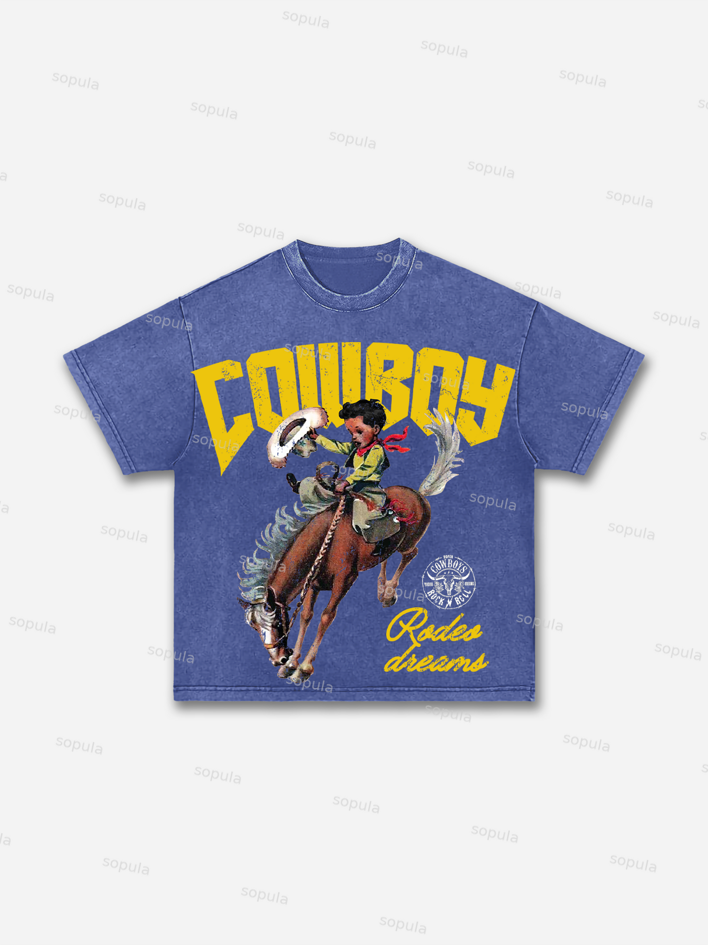 Cowboy Rodeo Dreams Print Acid Wash T-shirt