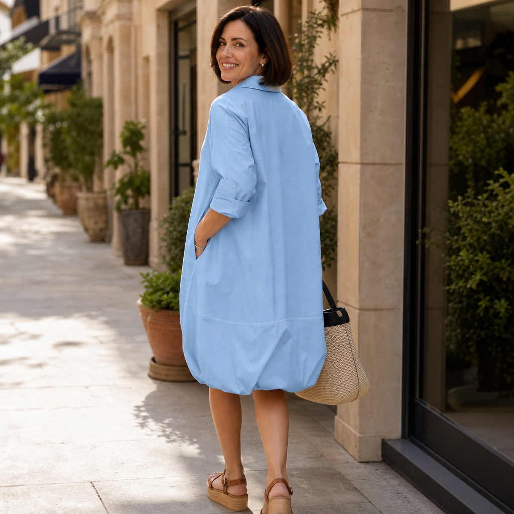 Button-Front Relaxed Shirt Dress