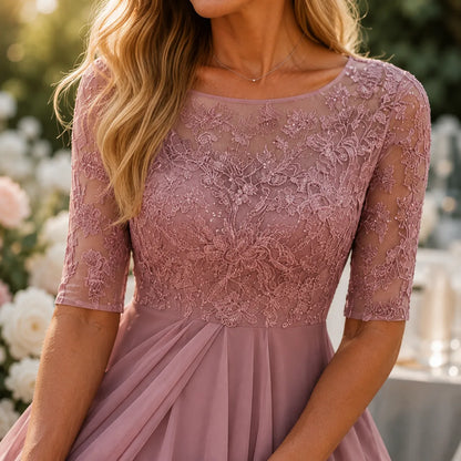 Embroidered Lace Bodice Midi Dress for Weddings
