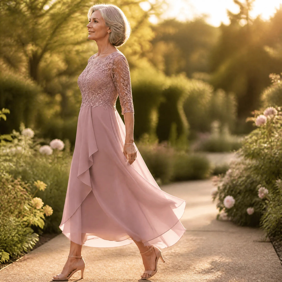 Embroidered Lace Bodice Midi Dress for Weddings
