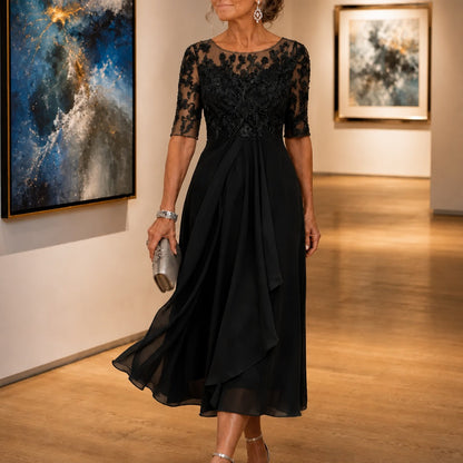 Embroidered Lace Bodice Midi Dress for Weddings
