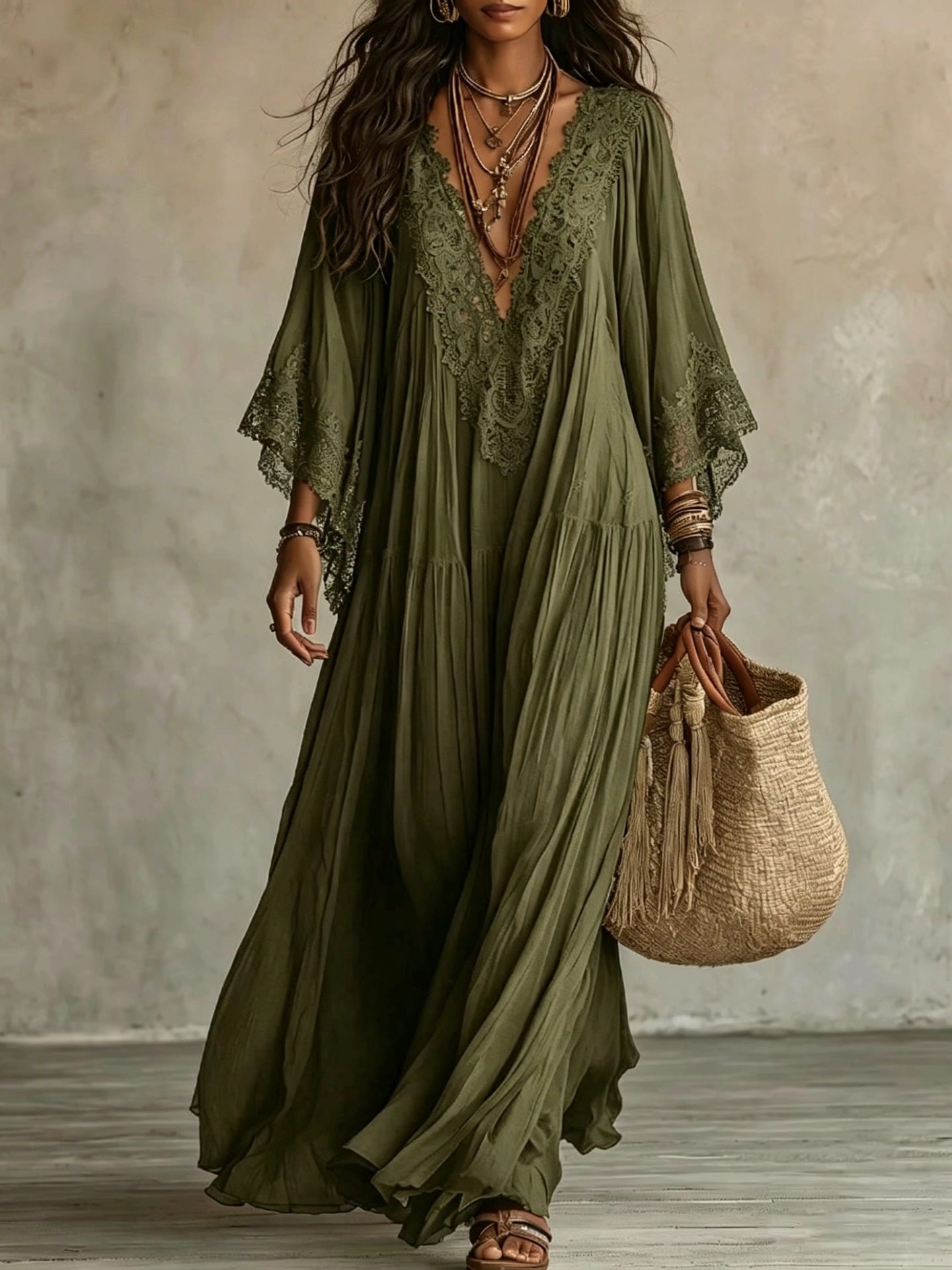 Cozy And Romantic Patchwork Lace And Chiffon Maxi Dress