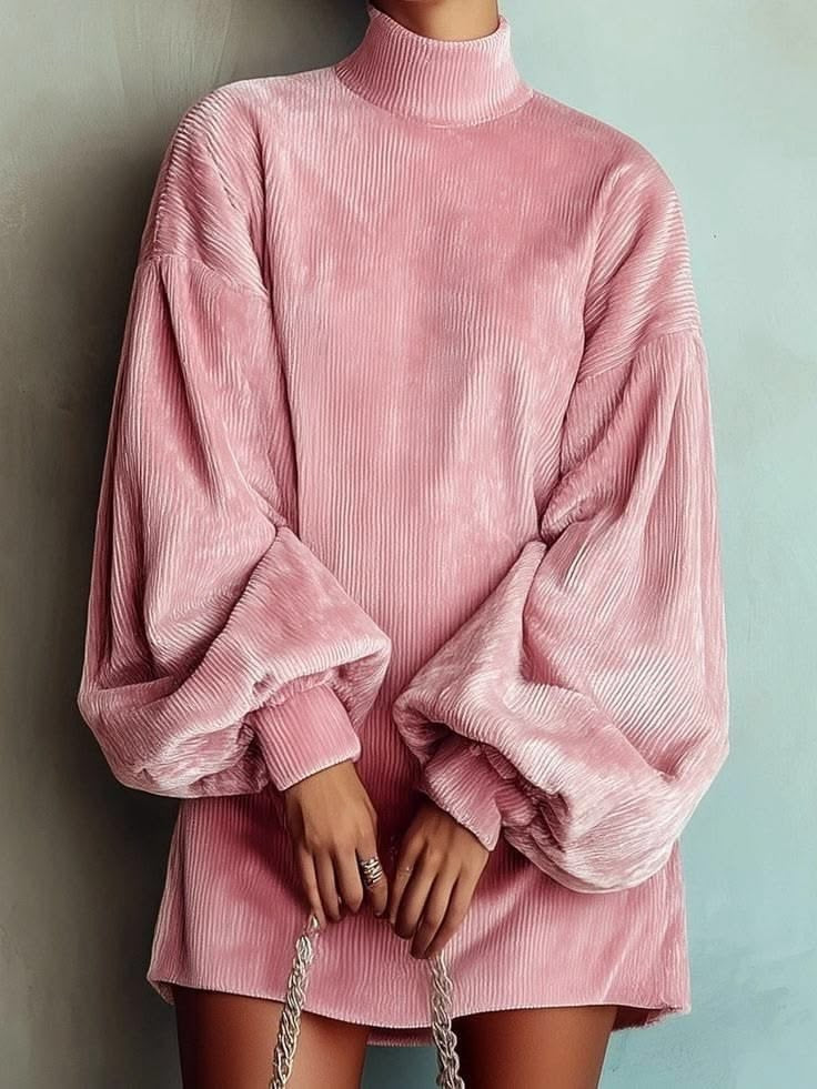 Curated Designer –Loose And Cozy Corduroy Lantern-sleeve Mini Dress