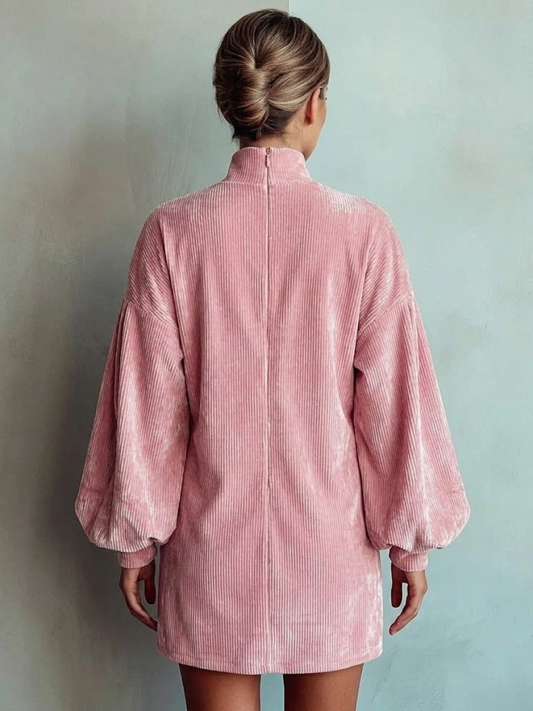 Curated Designer –Loose And Cozy Corduroy Lantern-sleeve Mini Dress