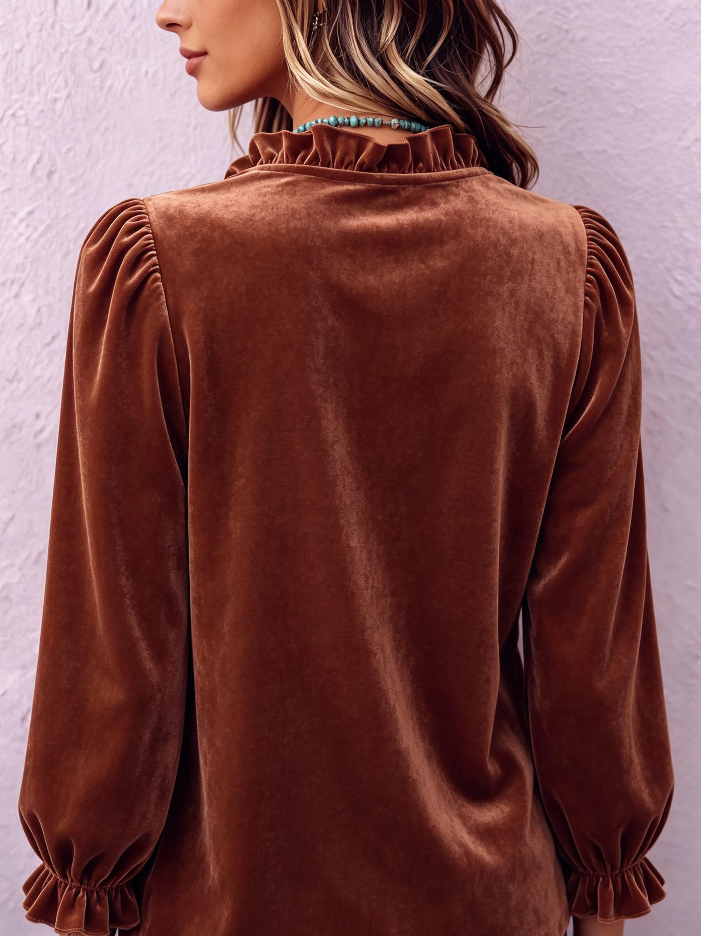 Retro Boho Ruffled Velvet Blouse
