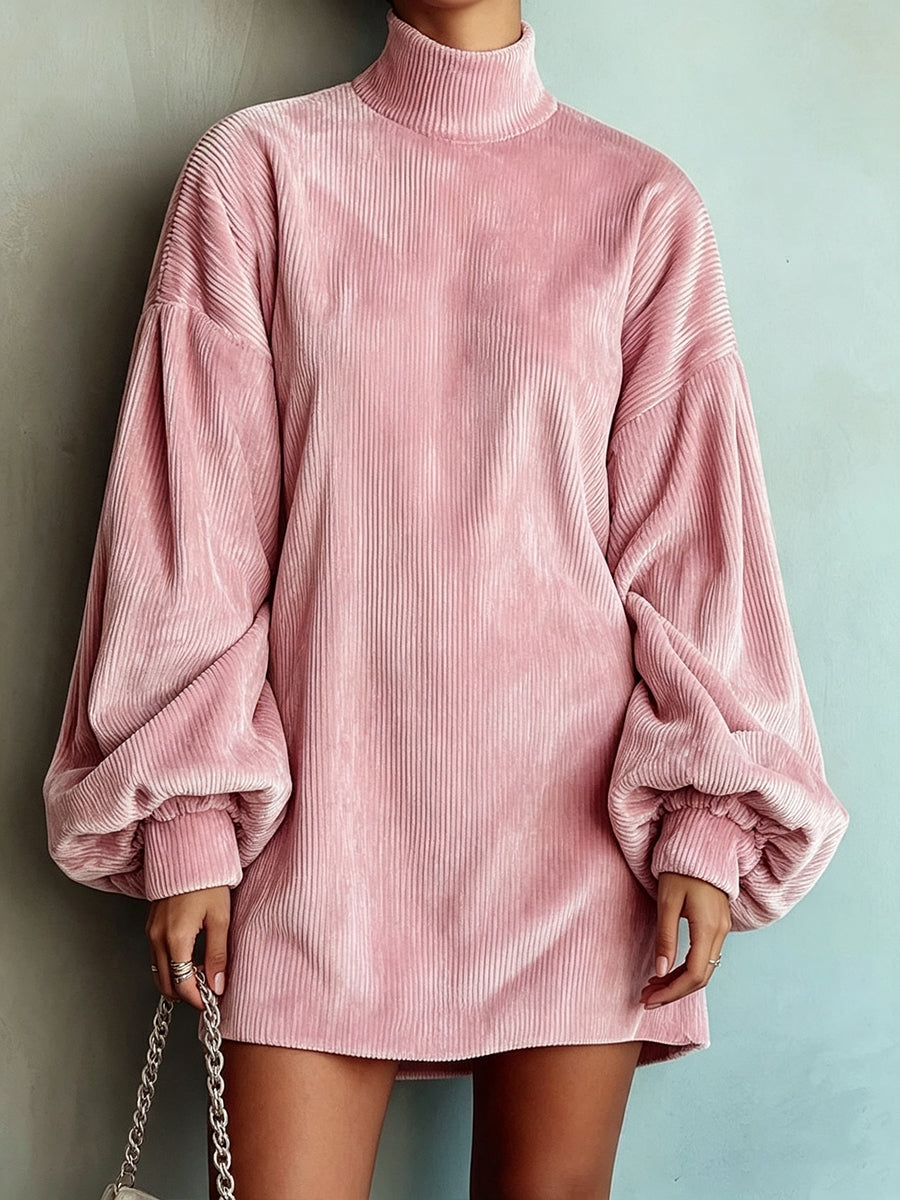 Curated Designer –Loose And Cozy Corduroy Lantern-sleeve Mini Dress