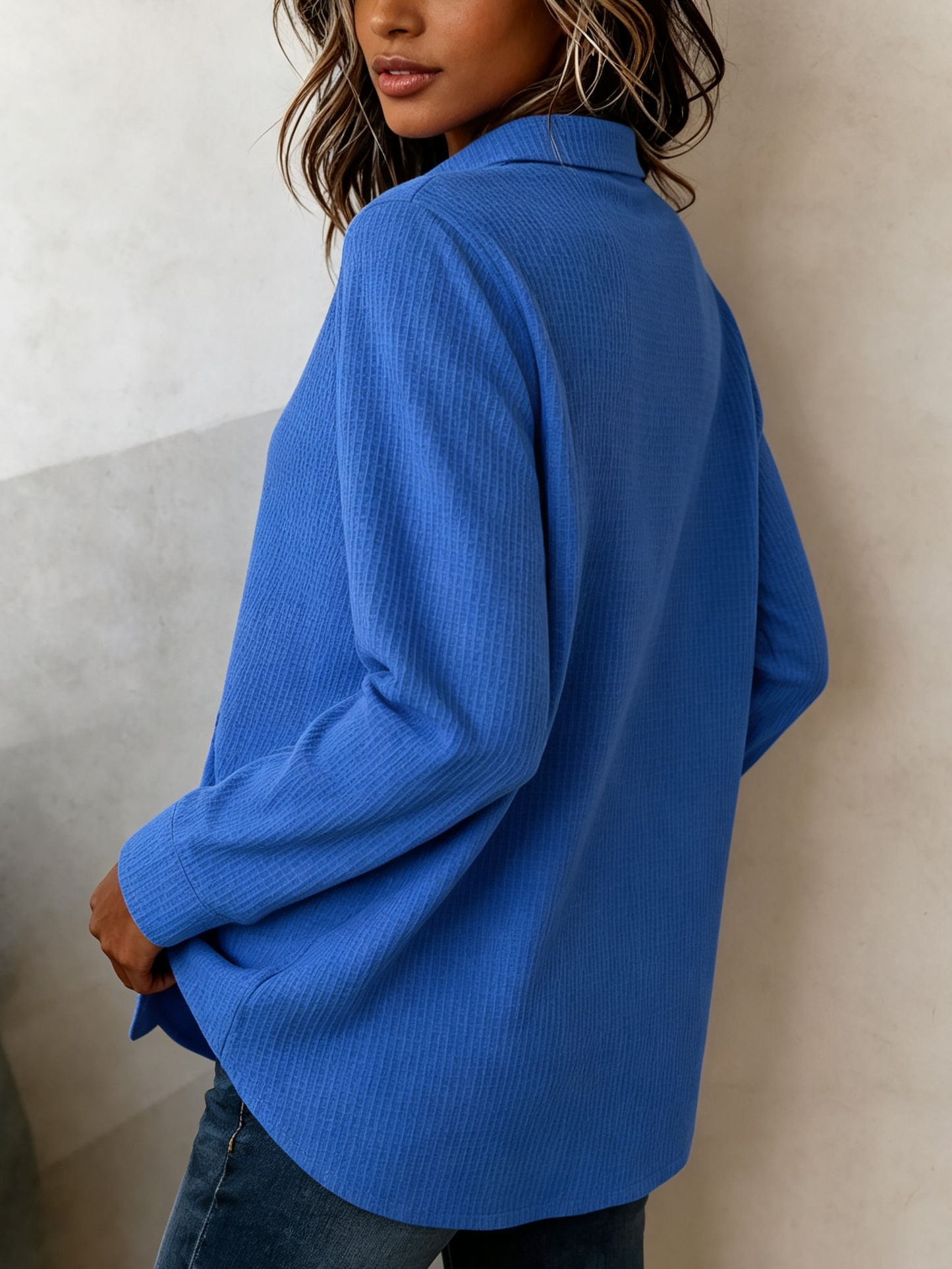 Chic Asymmetric Button-front Waffle-knit Blouse
