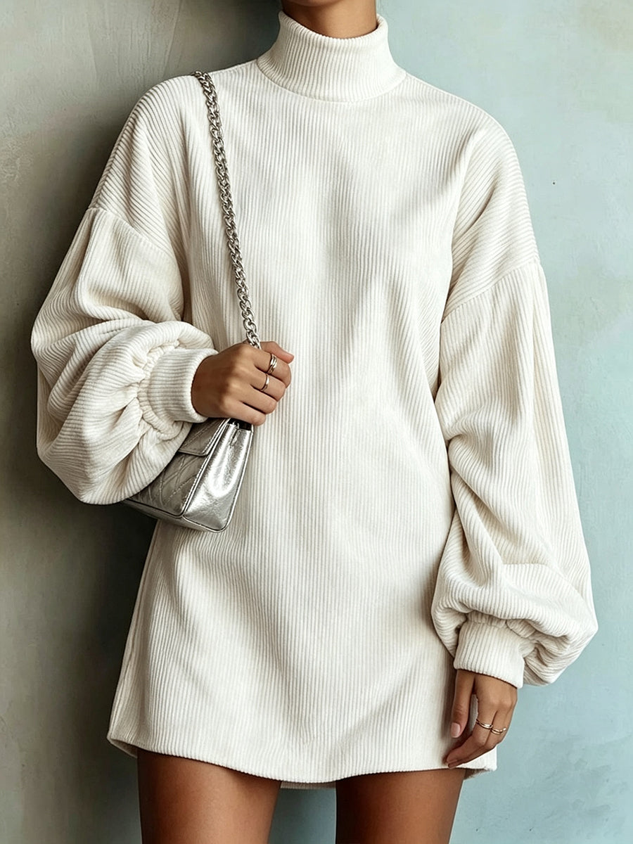 Curated Designer –Loose And Cozy Corduroy Lantern-sleeve Mini Dress