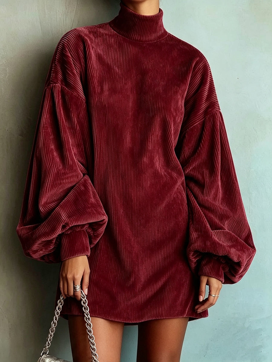 Curated Designer –Loose And Cozy Corduroy Lantern-sleeve Mini Dress