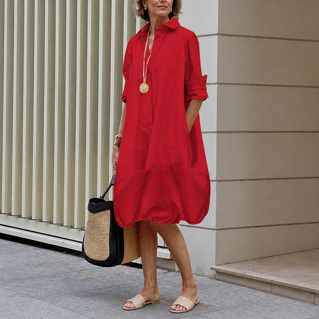 Button-Front Relaxed Shirt Dress