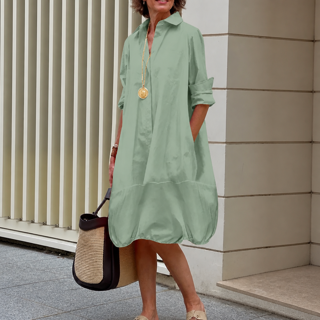 Button-Front Relaxed Shirt Dress