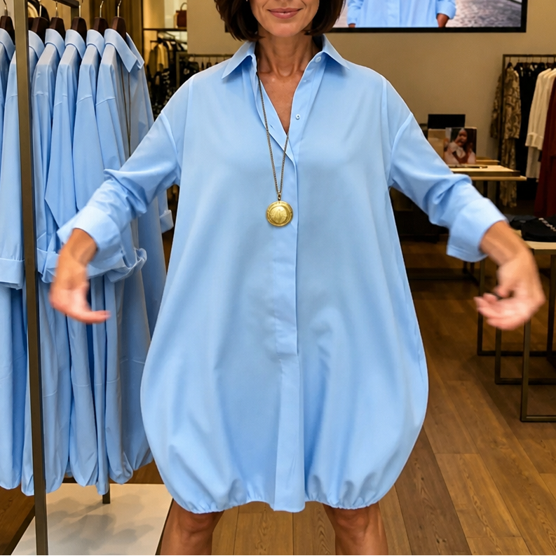 Button-Front Relaxed Shirt Dress