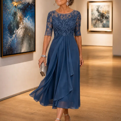 Embroidered Lace Bodice Midi Dress for Weddings
