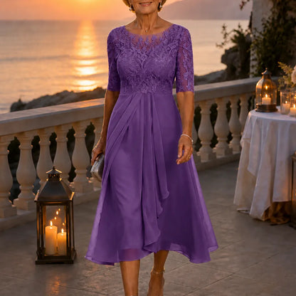 Embroidered Lace Bodice Midi Dress for Weddings